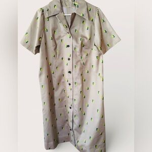 Vintage 60s 70s Mod Houndstooth Shift Dress Neon Green Yellow Pattern S